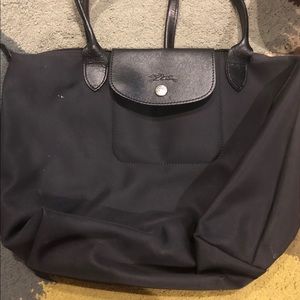 Long champ black nylon bag